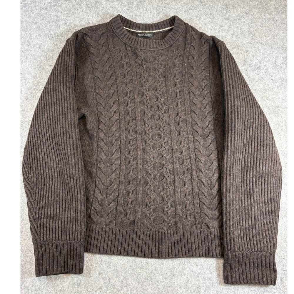 Banana Republic Sweater Mens Brown Cable Knit Wool Italian Yarn Minimalist XL